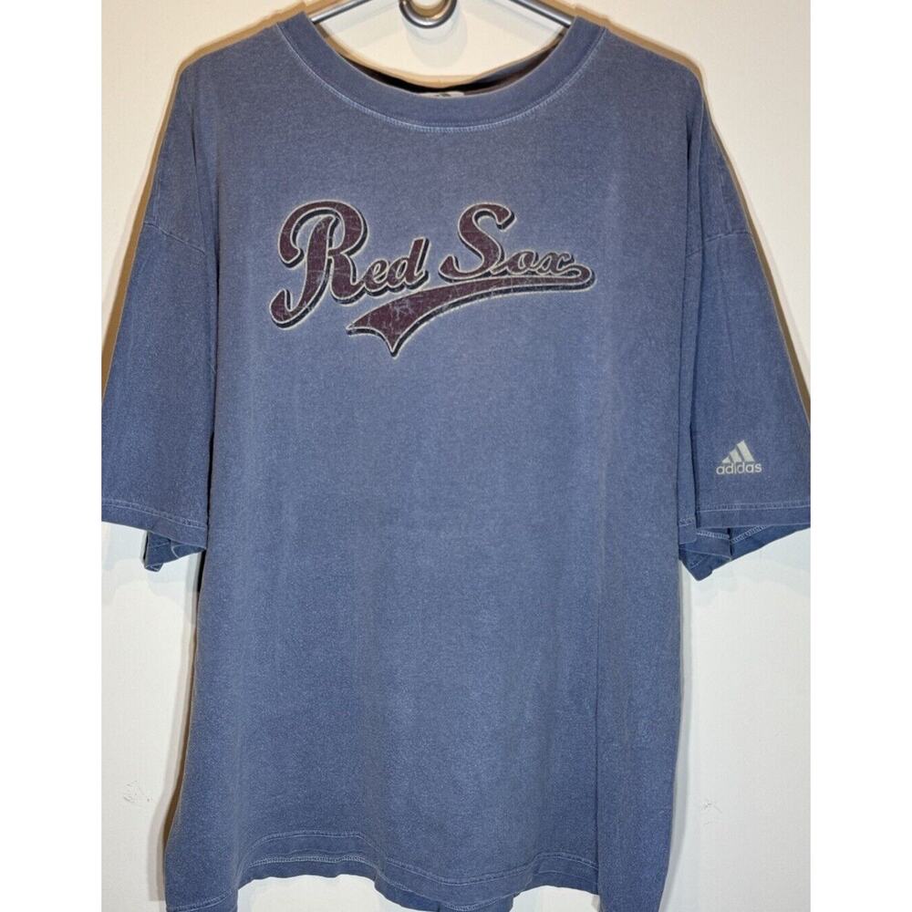 Vintage ADIDAS Boston Red Sox Baseball Graphic T Shirt Blue Size XL Deadstock